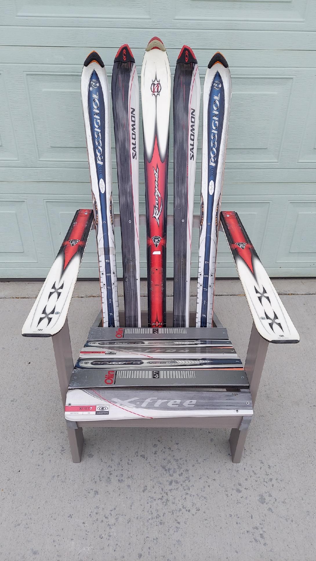 Ski Rocking Chair SOLD - Downhill Alpine Ski Adirondack Chair - Rossignol X Free ...
